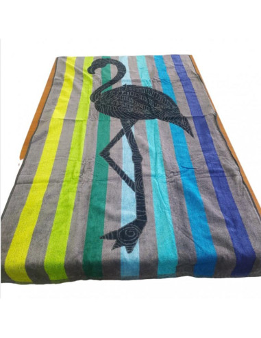 TOALLA PLAYA 100% ALGODÓN FLAMENCO RAYA VERDE AZUL 86X163