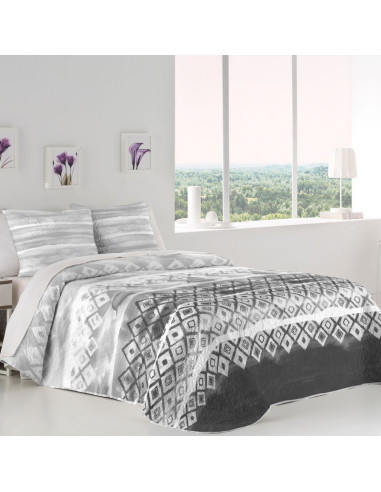 COLCHA BOUTI CAMA 150 REVERSIBLE GRIS/BLANCO