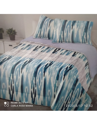 REBAJAS EDREDÓN SHERPA AZUL GRIS CAMA 150 