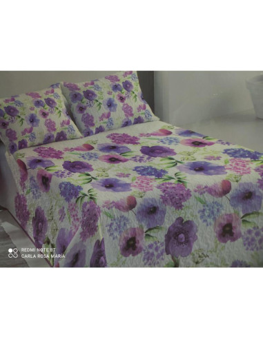 COLCHA BOUTI CAMA 90 REVERSIBLE MORADO PISTACHO