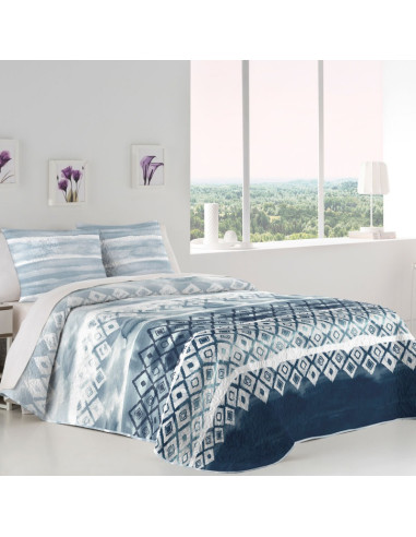 COLCHA REVERSIBLE TONOS AZULES CAMA 90