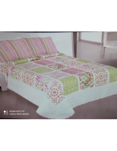 COLCHA BOUTI REVERSIBLE CAMA 90 PISTACHO ROSA