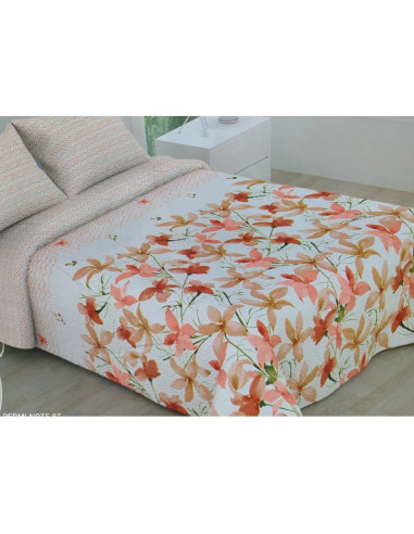 COLCHA REVERSIBLE CAMA 90 HOJA/ ONDA SALMÓN