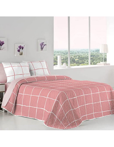 COLCHA BOUTI REVERSIBLE CAMA 135 CUADRO ROSA/BLANCO