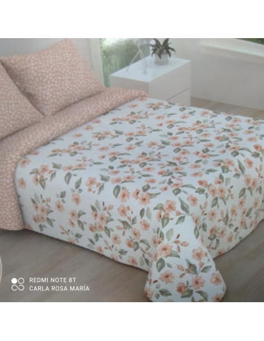 COLCHA BOUTI REVERSIBLE CAMA 105 FLORAL SALMÓN