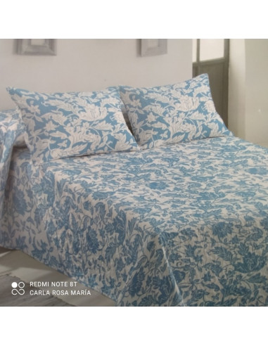 COLCHA BOUTI CAMA 135 FLOR AZUL/BLANCO