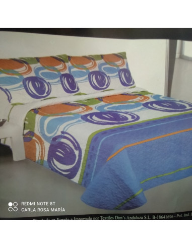 COLCHA BOUTI CAMA 135 CÍRCULOS NARANJA/AZUL/PISTACHO