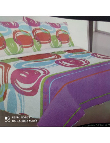 COLCHA REVERSIBLE CAMA 105 CIRCULOS MULTICOLOR