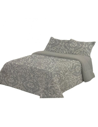 EDREDÓN BORREGUITO CAMA GRIS CON ESTAMPADO BLANCO 235x270