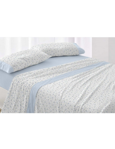 JUEGO DE SÁBANAS CAMA 135 CALIDAD SUPERIOR AZUL FLOR