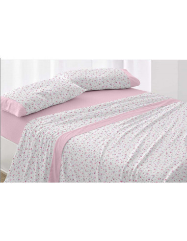 JUEGO DE SÁBANAS CALIDAD SUPERIOR CAMA 150 FLOR ROSA