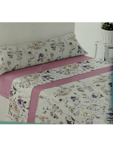 JUEGO DE SÁBANAS DE CORALINA CAMA 150 FLOR ROSA