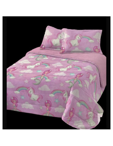 EDREDÓN SHERPA CAMA 180x270 CON ESTAMPADO ANIMADO ROSA