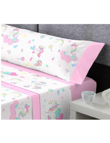 JUEGO DE SÁBANAS UNICORNIO ROSA CAMA 90