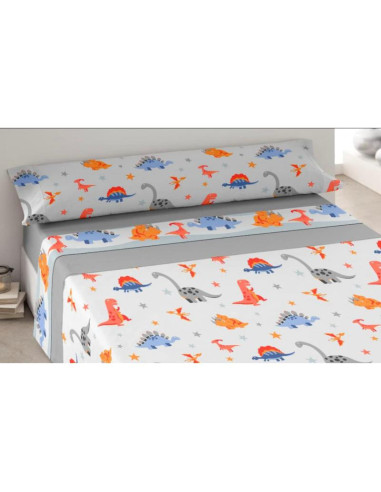 JUEGO DE SÁBANAS CAMA 105 GRIS DINOSAURIO