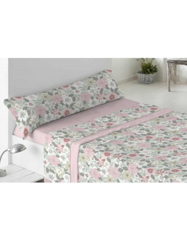 JUEGO DE SÁBANAS BURRITO BLANCO CAMA 105 CORALINA FLOR ROSA