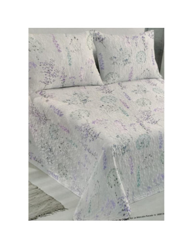 COLCHA FLORAL GRIS MALVA CAMA 135