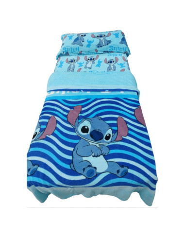 JUEGO DE SÁBANAS CORALINA STITCH CAMA 90 AZUL 