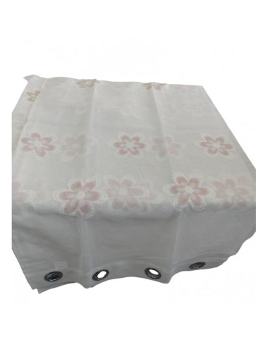 VISILLO SEMITRANSPARENTE BLANCO BORDADO FLOR ROSA 145X260