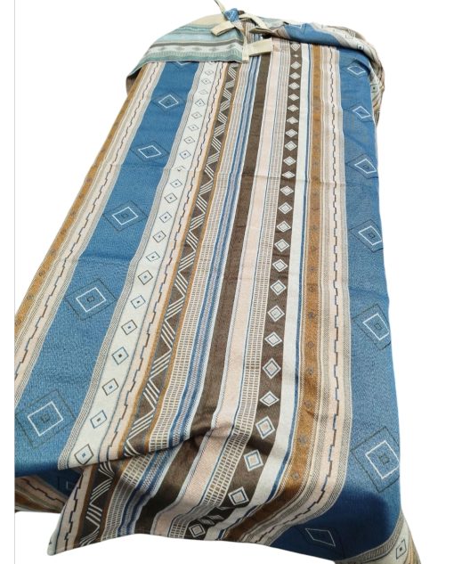 CORTINA RÚSTICA PUERTA LÍNEAS AZUL BEIG