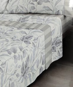 JUEGO DE SÁBANAS CAMA 2X2 CALIDAD SUPERIOR HOJA GRIS