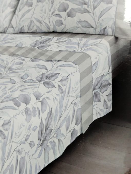 JUEGO DE SÁBANAS CAMA 2X2 CALIDAD SUPERIOR HOJA GRIS