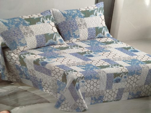 Colcha bouti reversible cama 135 patchwork azul/blanco