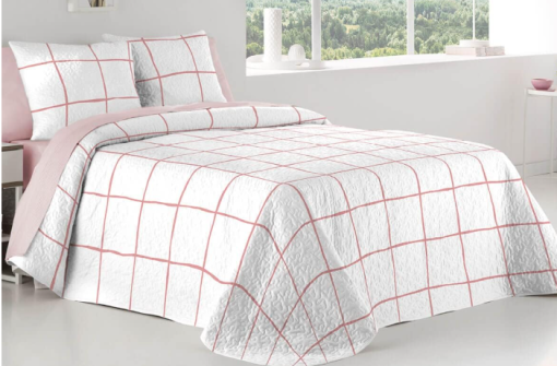 COLCHA BOUTI REVERSIBLE CUADROS ROSAS - Imagen 2
