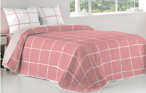 COLCHA BOUTI REVERSIBLE CUADROS ROSAS