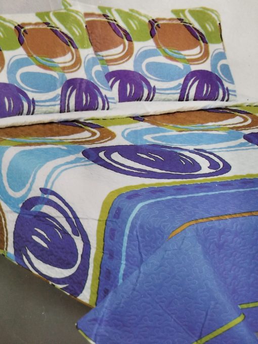 COLCHA BOUTI CÍRCULOS VERDES, NARANJA, AZUL CAMA 135