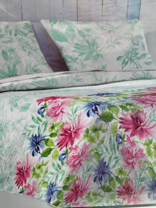 COLCHA BOUTI REVERSIBLE ROSALIA VERDE/ROSA CAMA 150