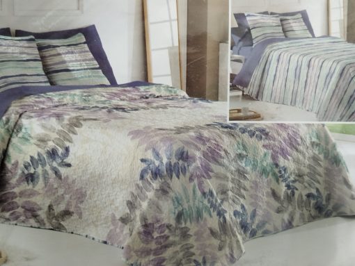 COLCHA BOUTI REVERSIBLE CAMA 135 HOJAS GRIS/AZUL