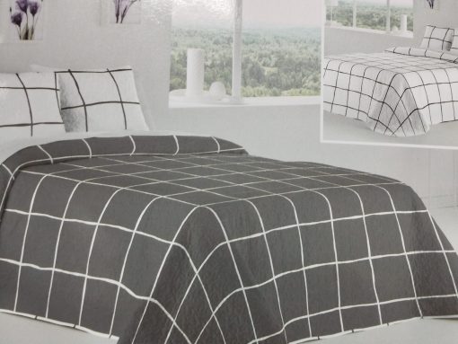 COLCHA BOUTI CUADROS GRIS 135 REVERSIBLE