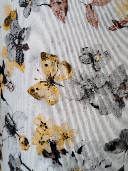 Tela loneta por metro estampada mariposa mostaza