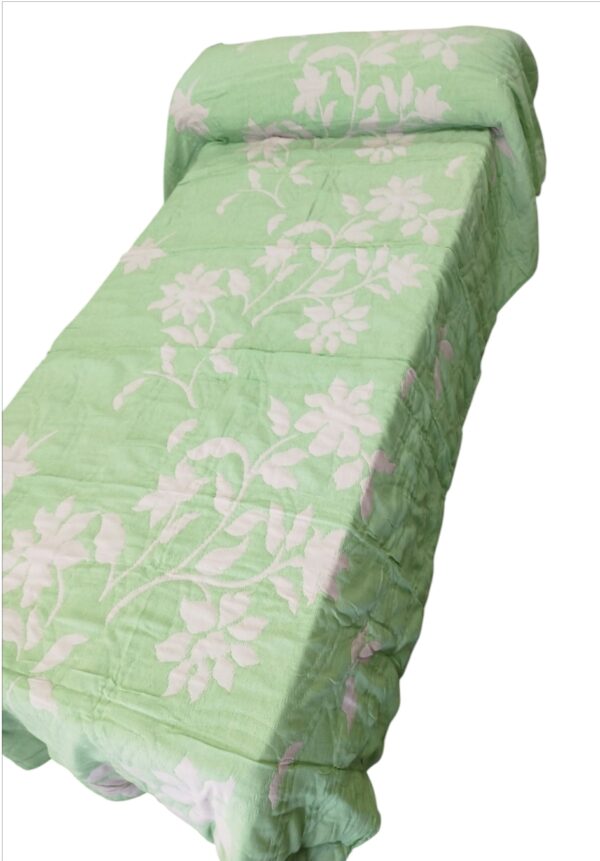 Colcha cama 90 y 105 piqué reversible verde/lino - Imagen 2