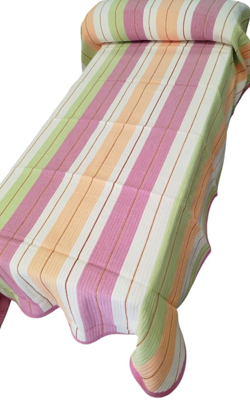 Colcha cama 135 verano líneas pistacho/rosa