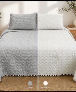 COLCHA BOUTI VERANO POMPONES BLANCO O GRIS