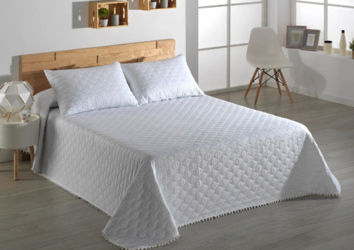 COLCHA BOUTI VERANO POMPONES BLANCO O GRIS - Imagen 3