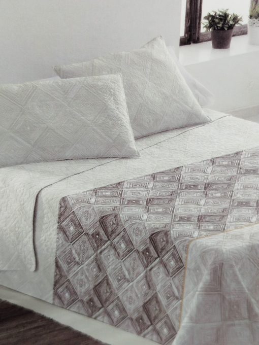 COLCHA BOUTI CAMA 150 GRIS Y BERENJENA REVERSIBLE