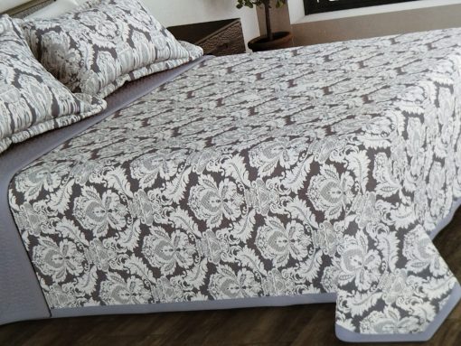 COLCHA BOUTI CAMA 150 ESTAMPADO GRIS REVERSO LISO