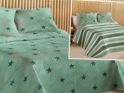 COLCHA VERANO ESTRELLAS AZUL REVERSIBLE