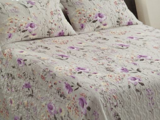 COLCHA BOUTI CAMA 90 GRIS FLOR MALVA