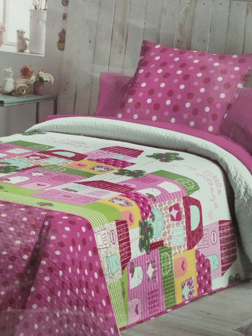 COLCHA BOUTI INFANTIL ROSA LUNARES/CIUDAD