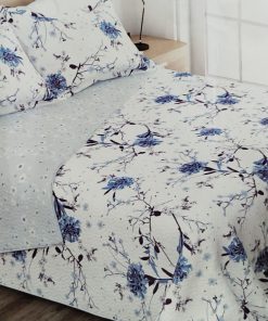 COLCHA CAMA 150 REVERSIBLE FLOR AZUL