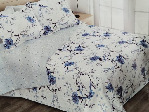 COLCHA CAMA 150 REVERSIBLE FLOR AZUL