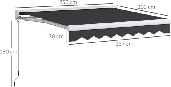 Outsunny Toldo Eléctrico Retráctil y Manual con Mando a Distancia 2,5x2 m Toldo de Exterior Terraza Enrollable con Manivela y Marco de Aluminio para Jardín Puerta Ventana Gris - Imagen 3
