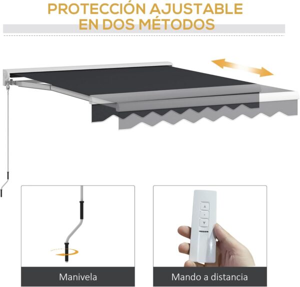 Outsunny Toldo Eléctrico Retráctil y Manual con Mando a Distancia 2,5x2 m Toldo de Exterior Terraza Enrollable con Manivela y Marco de Aluminio para Jardín Puerta Ventana Gris