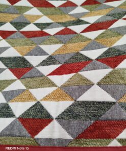 Mantel tapete de chenilla 110x160 triángulo rojo mostaza verde