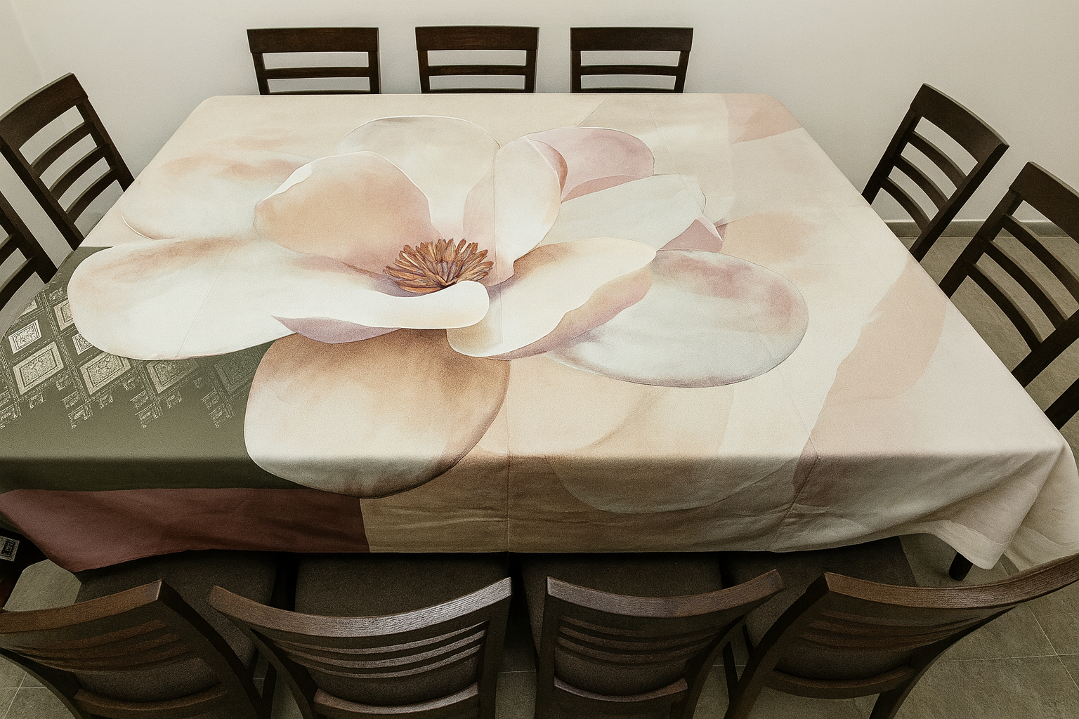 Mantel-tapete de sarga 100% algodón 1.55 x 2.85 m flor gigante