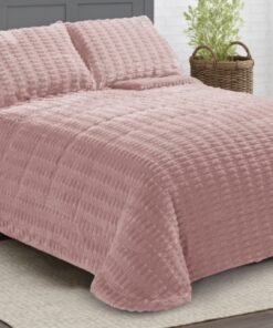 Edredón sherpa cama 135 cuadro rosa